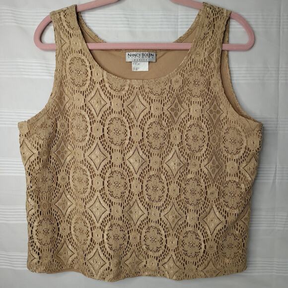 Nancy Bolen City Girl Petite Lace Vintage Tank Top Shirt Beige Large Y2K Boho - Picture 6 of 12